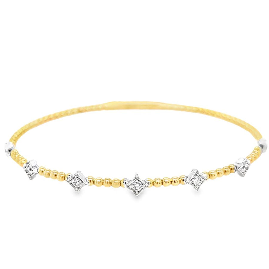 Yellow/White 14 Karat Beaded Bangle Bracelet 7 = 0.39TWT Round H SI1/S
