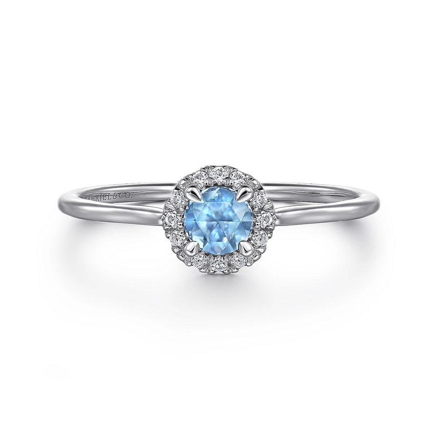 Gabriel & Co. Fashion 14K White Gold Blue Topaz and Diamond Halo Promise Ring