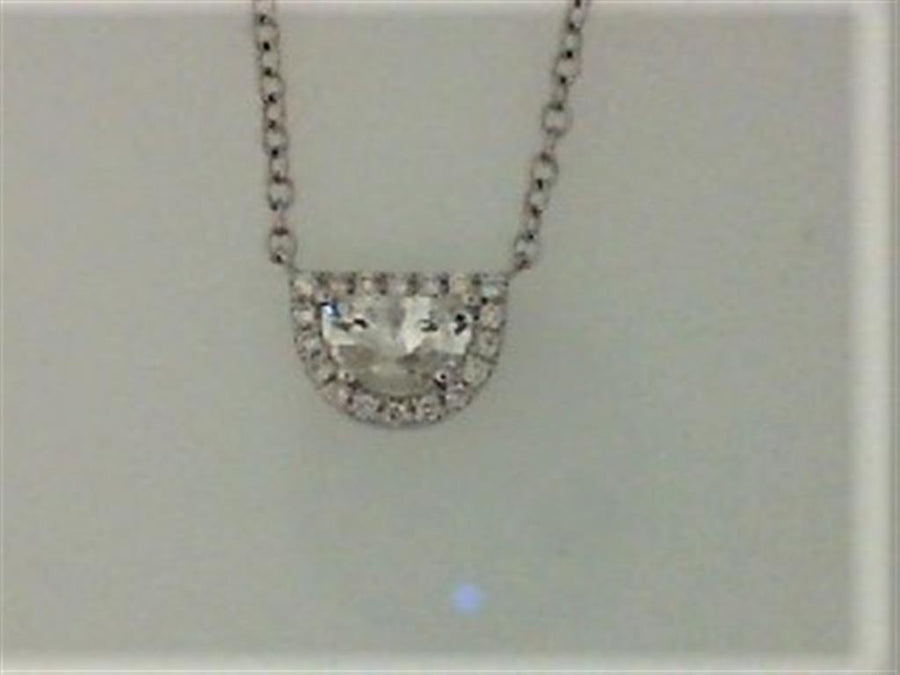 Lady's White 14 Karat Half-Moon Halo Necklace With One = 0.47CT Half M