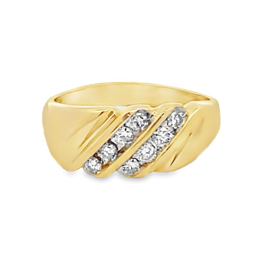 Yellow 14 Karat Gnts. Channel Band Estate Jewelry Size 11 With 8 = 0.1