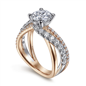 Gabriel & Co. Zaira - 14K White-Rose Gold Round Free Form Diamond Engagement Ring Mounting