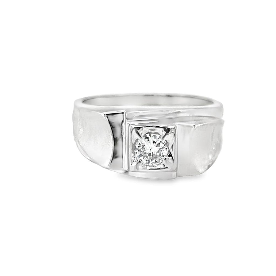 White 14 Karat Twisted Ring Estate Jewelry with 1 European-cut Diamond
