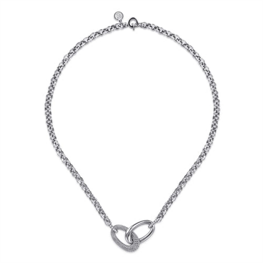 Lady's Sterling Silver Link Chain Necklace With Polished And Bujukan O