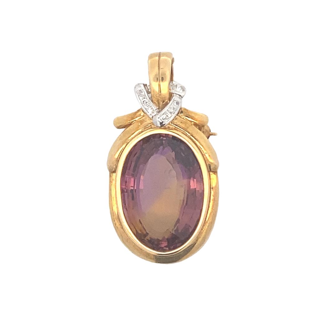 Two-Tone Polished 14 Karat Bezel Oval Pin/Pendant Estate Jewelry With One Oval Ametrine And 8=1.30Mm Round Diamonds 
Gram Weight: 13.2