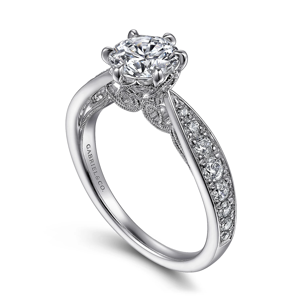 Gabriel & Co. Kristine - Vintage Inspired 14K White Gold Round Diamond Engagement Ring