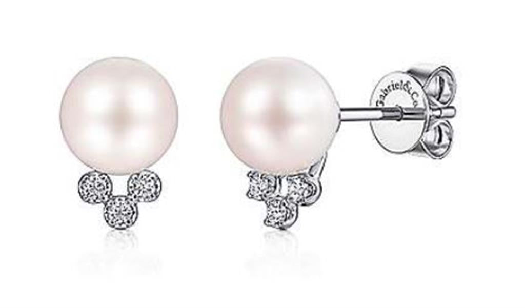 Gabriel & Co. Fashion 14K White Gold Diamond and Pearl Stud Earrings