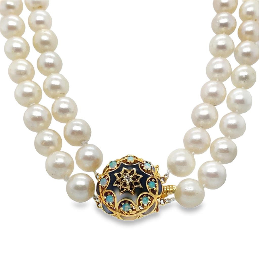 Estate Double Strand Akoya Pearl Necklace