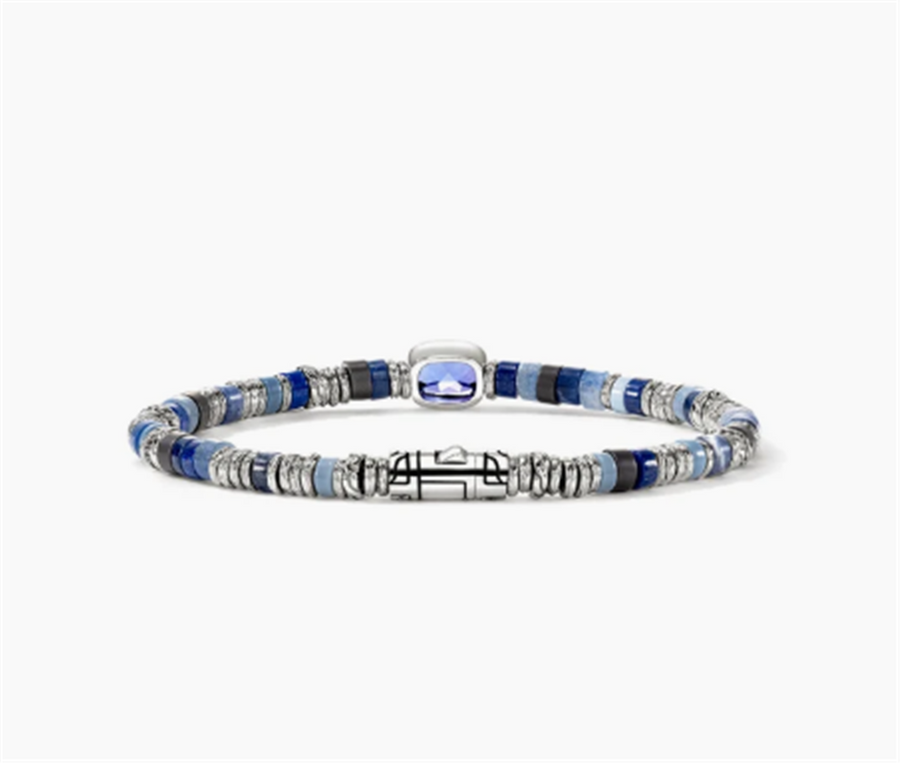 White Sterling Silver Tanznaite, Lapis, Sodalite, Treated Blue Aventur