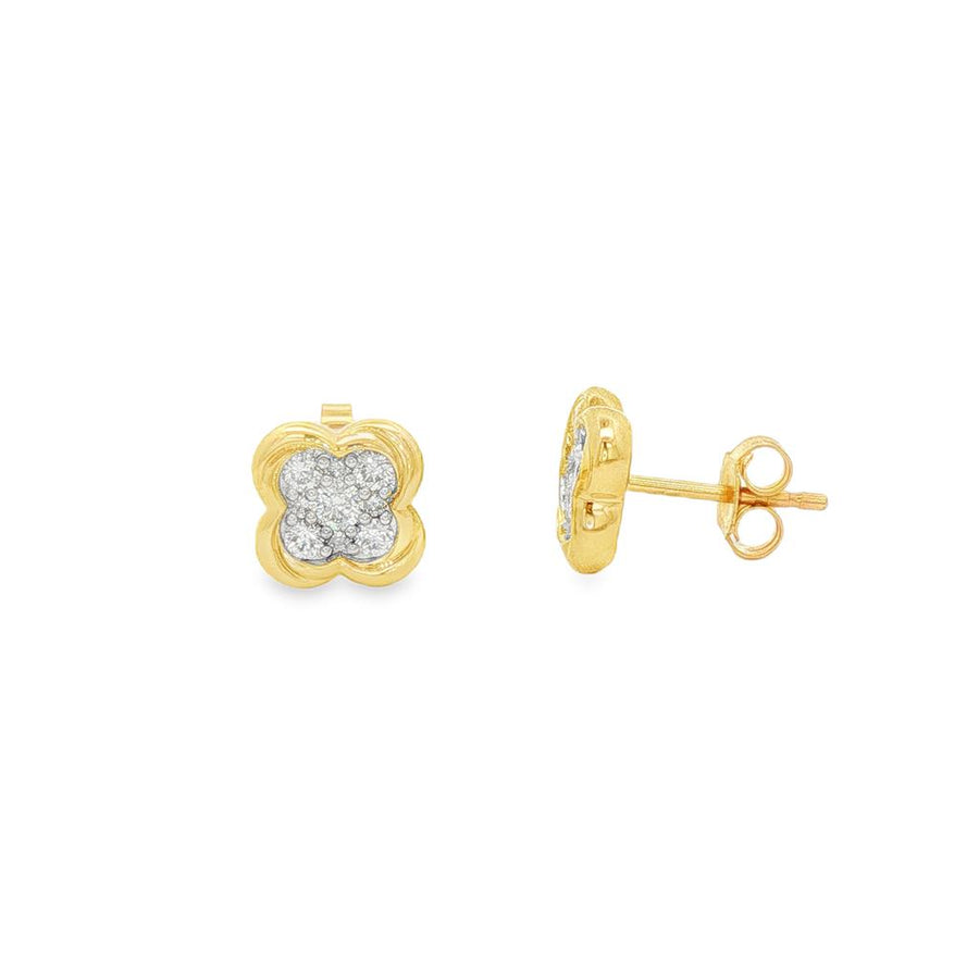 Lady's Two-Tone 14 Karat Clover Stud Earrings With 18 = 0.37TWT Round
