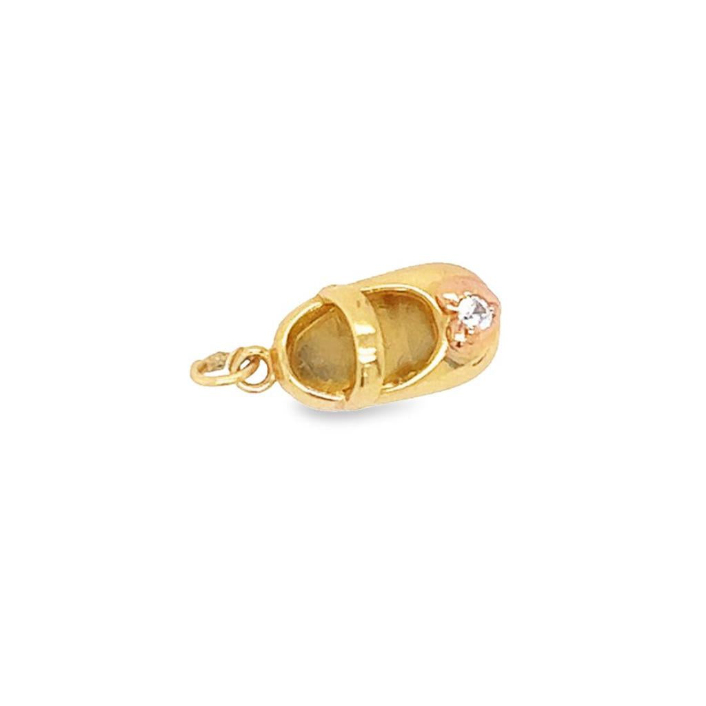 Yellow 14 Karat Shoe Charm with One Diamond Estate Jewelry Gram Weight: 1.37