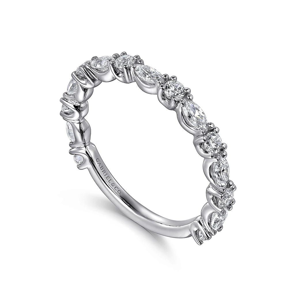 Gabriel & Co. Aalto - 14K White Gold Marquise and Round Diamond Anniversary Band - 0.8 ct