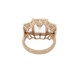 Three Stone Morganite and Diamond Halo Ring
