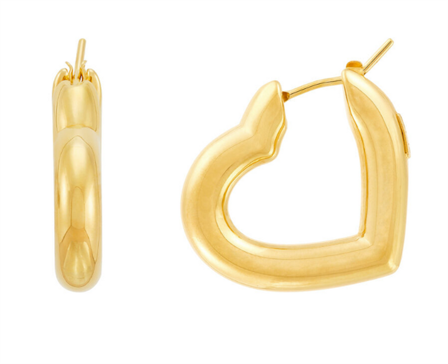 Lady's Yellow 14 Karat 23X5mm Heart Tube Hoop Earrings Designer: Armad