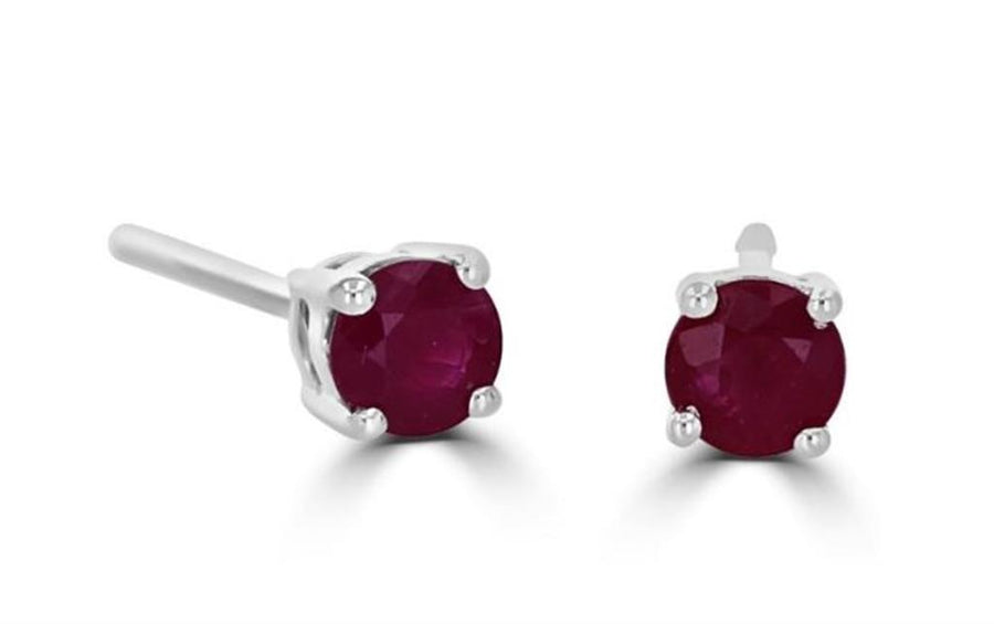 Lady's White 14 Karat Stud Earrings 2=0.44tw Round Red Moderately Stro