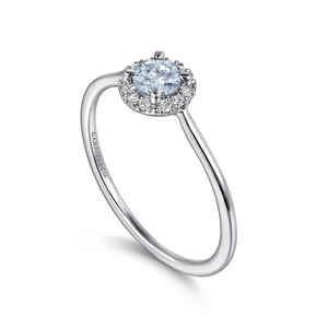 Gabriel & Co. Fashion 14K White Gold Aquamarine Diamond Halo Promise Ring
