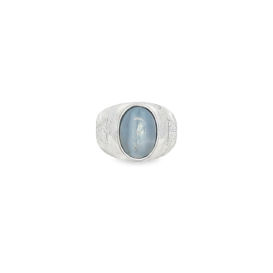 14kt White Gold Signet Style Diamond Ring With 11.06x7.95mm Oval Caboc