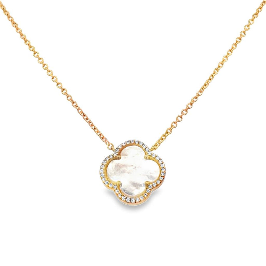 Clover Style Mother of Pearl and Diamond Necklace