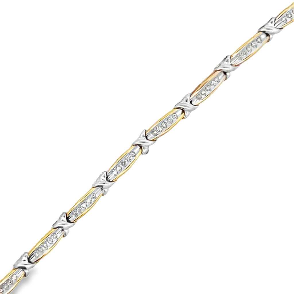 Two-Tone 14 Karat Two Toned Channel Set Diamond Line Bracelet Estate J