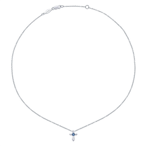 Gabriel & Co. Fashion Sterling Silver Round Swiss Blue Topaz Cross Necklace