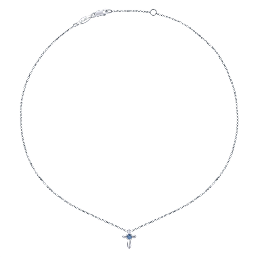 Gabriel & Co. Fashion Sterling Silver Round Swiss Blue Topaz Cross Necklace