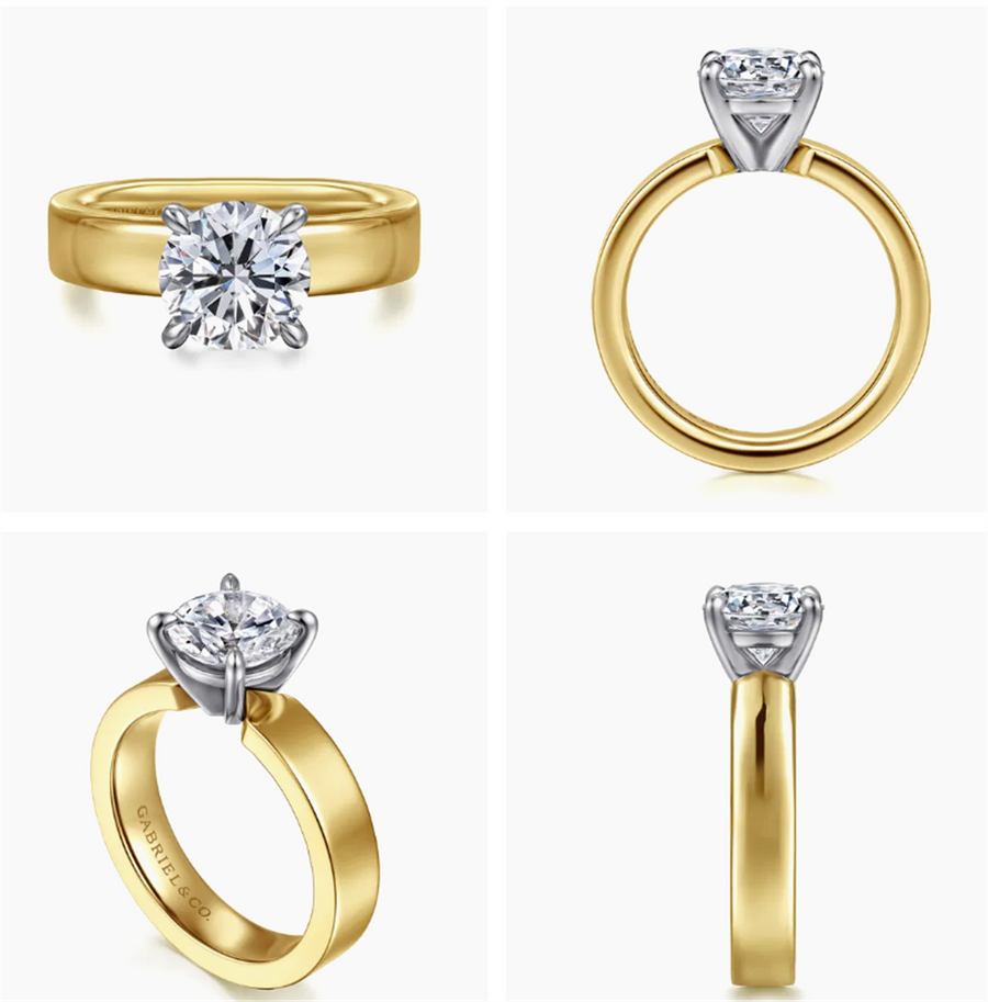 Two-Tone 14 Karat Solitaire Semi-Mount With 4Mm Wide Shank Remount Siz