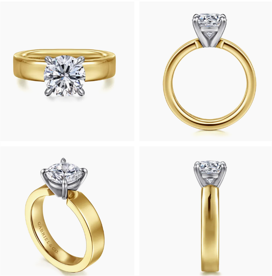 Two-Tone 14 Karat Solitaire Semi-Mount With 4Mm Wide Shank Remount Siz