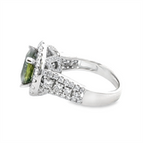 Estate Unheated Green Sapphire and Diamond Halo Ring