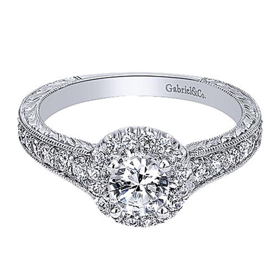 Engraved Halo Diamond Engagement Ring