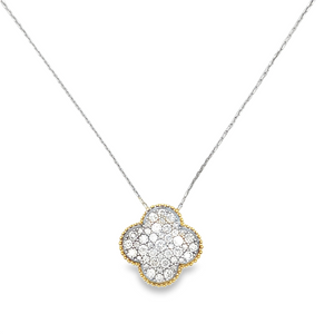 Large Clover Style TwoTone Diamond Pendant