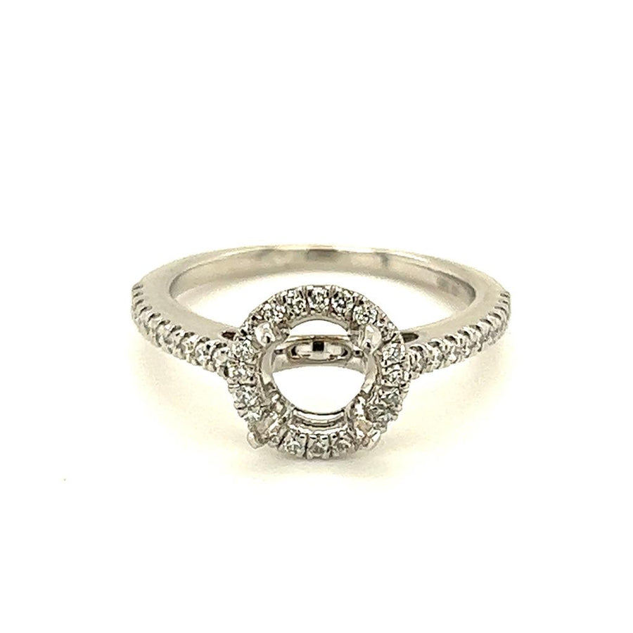 Estate White 14 Karat Round Diamond Halo Semi-Mount Ring