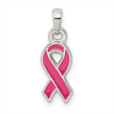 Quality Gold Sterling Silver Polished Pink Enameled Ribbon Pendant