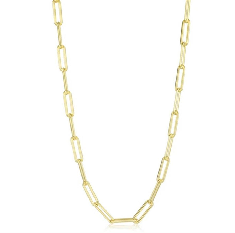 Lady's Yellow Gold Plated Sterling Silver Paperclip Silver Necklace Ch