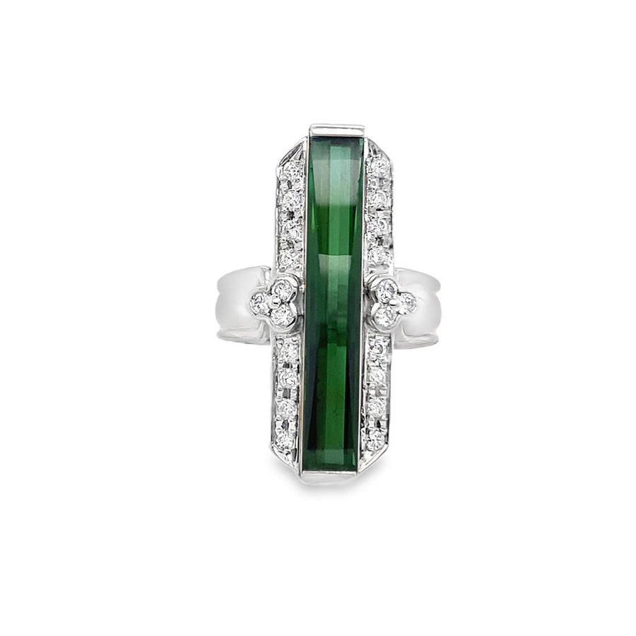 Antique Green Tourmaline and Diamond Ring