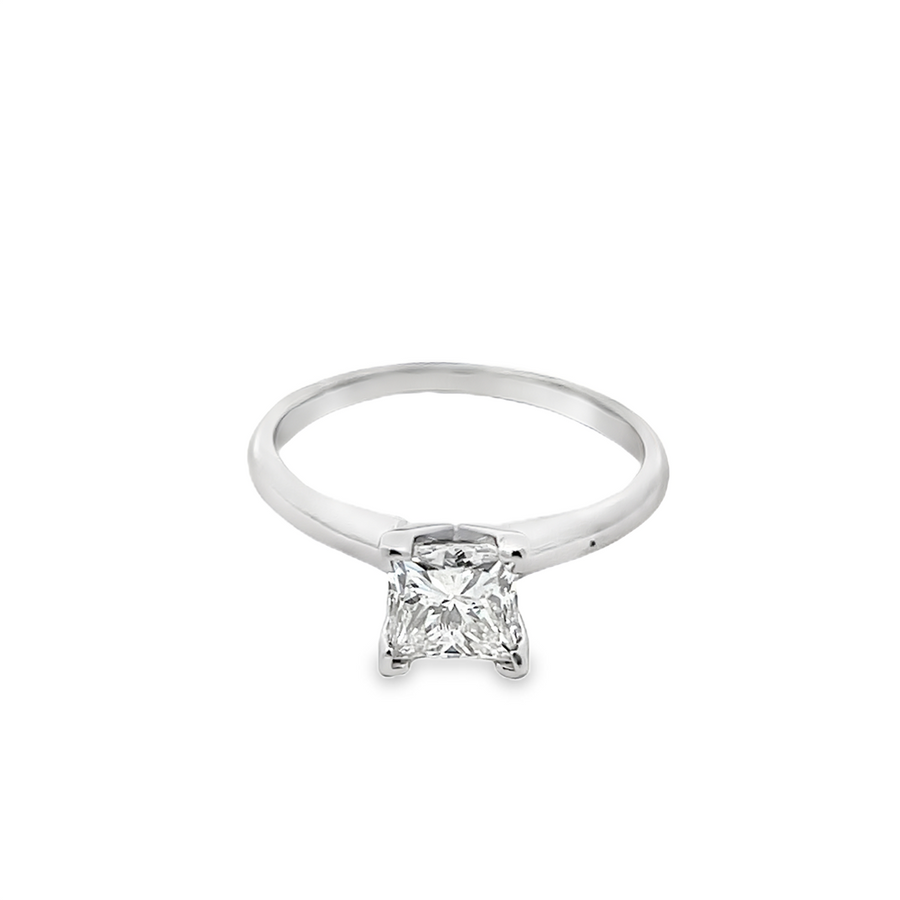 Platinum Princess Cut Diamond Solitaire Estate Jewelry Size 6 With One