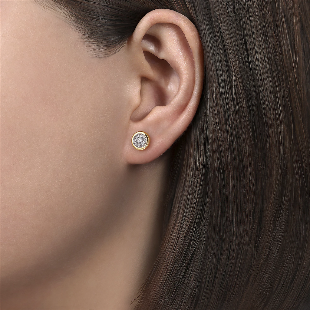 Gabriel & Co. Fashion 14K White-Yellow Gold Diamond Cluster Stud Earrings with Bezel Frame