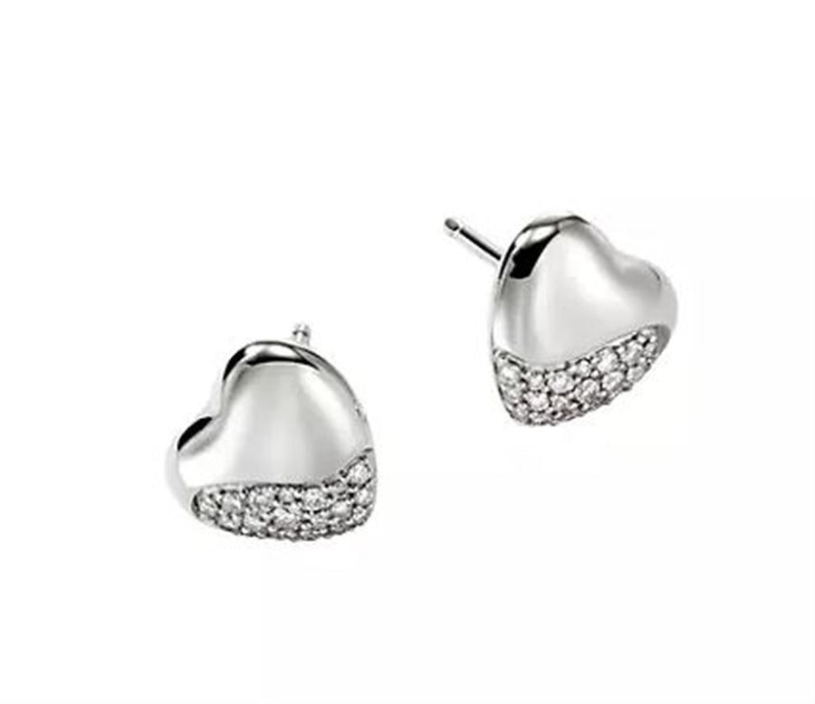 John Hardy Pebble Diamond Pave Heart Stud Earrings