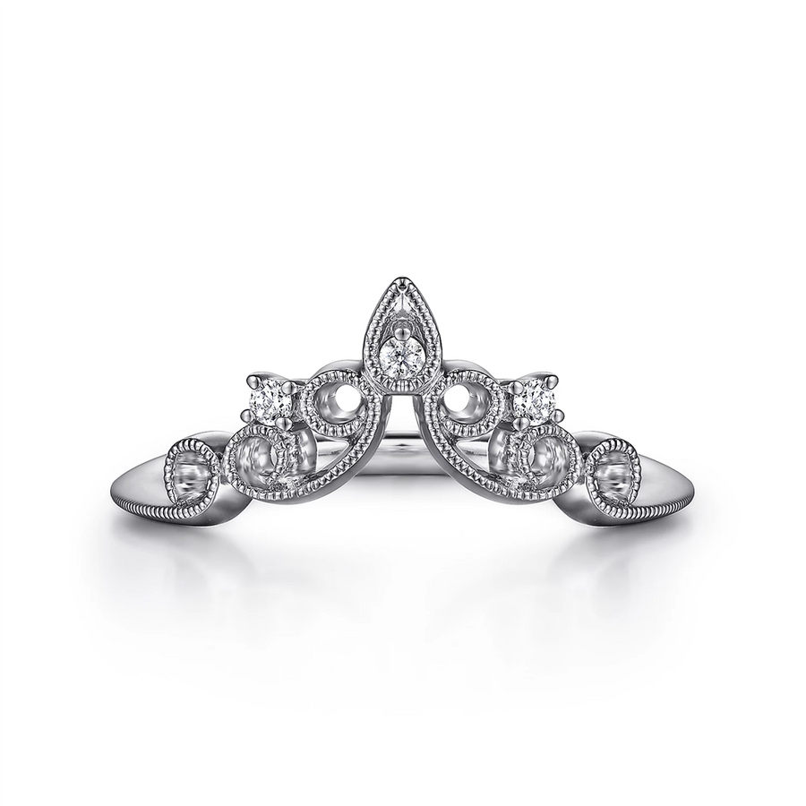 Gabriel & Co. 14K White Gold Curved Filigree Diamond Ring - 0.05 ct