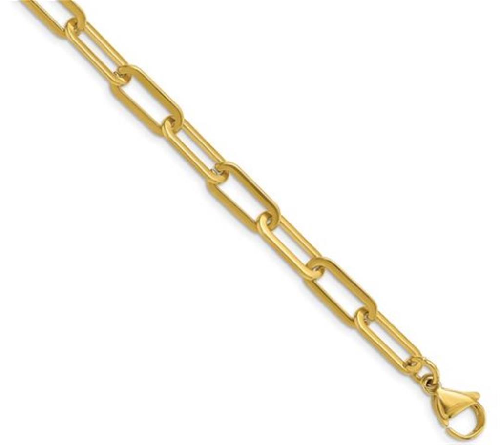 Yellow Stainless Steel Polished Enlongated Paperclip Chain Necklace