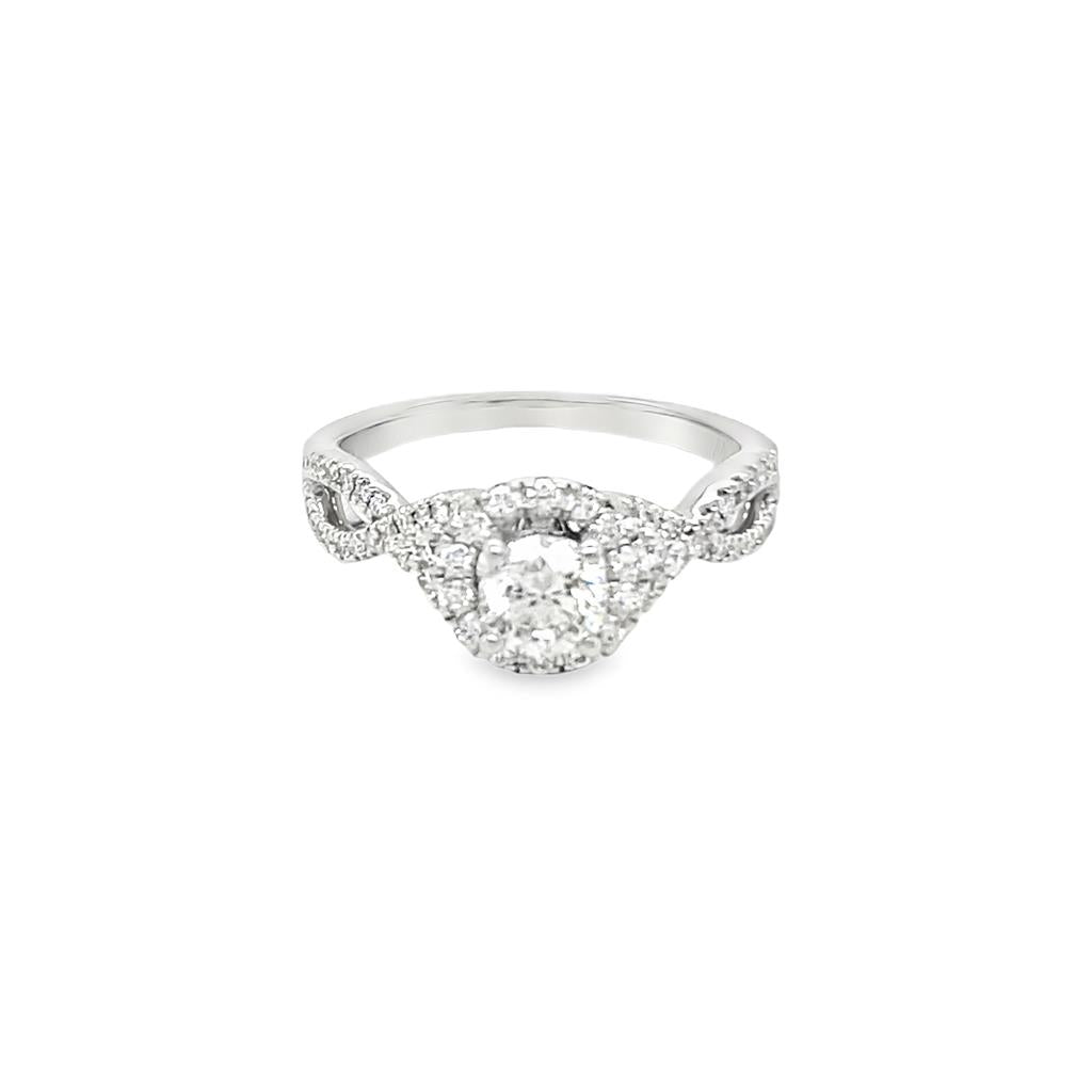 Estate Neil Lane Twisted Shank and Diamond Halo Engagement Ring