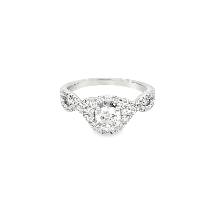 Estate Neil Lane Twisted Shank and Diamond Halo Engagement Ring