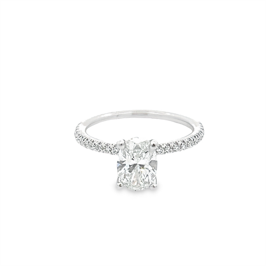 White 14 Karat Oval Hidden Halo Diamond Ring