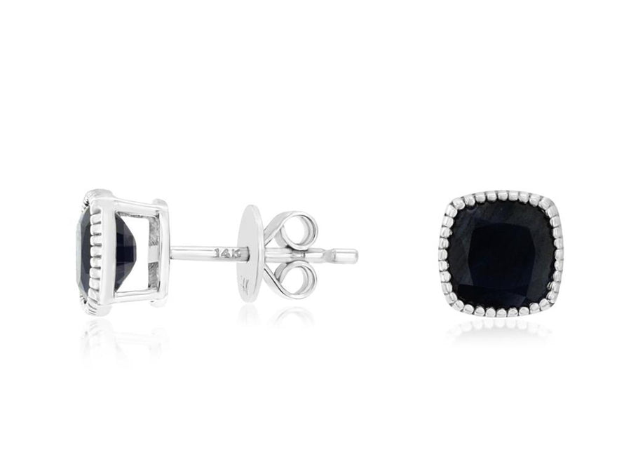 Lady's White 14 Karat Milgrain Cushion Bezel Stud Earrings With 2 = 2.
