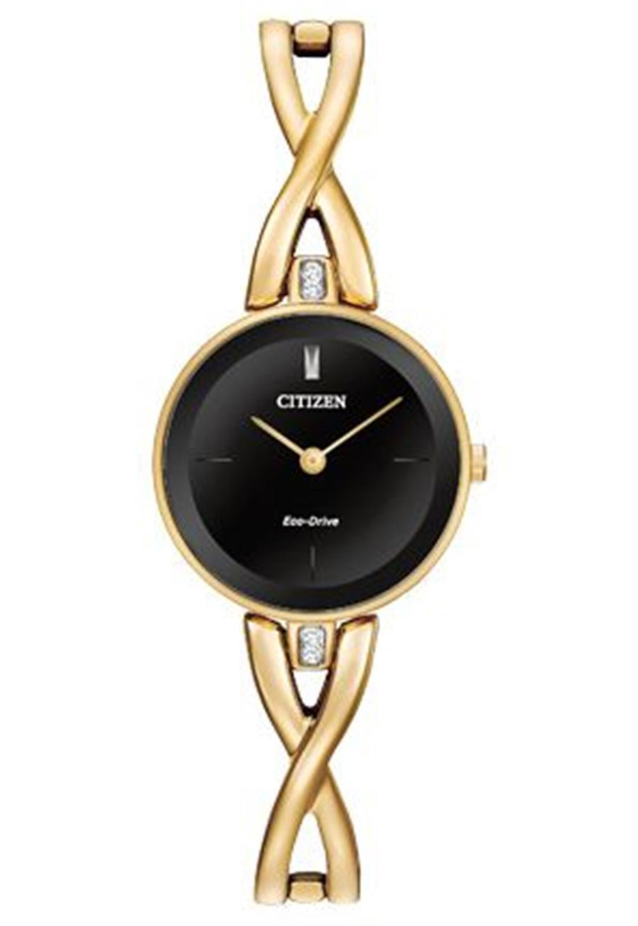 CITIZEN Yellow Stainless Steel Ladies Watch with Black Dial