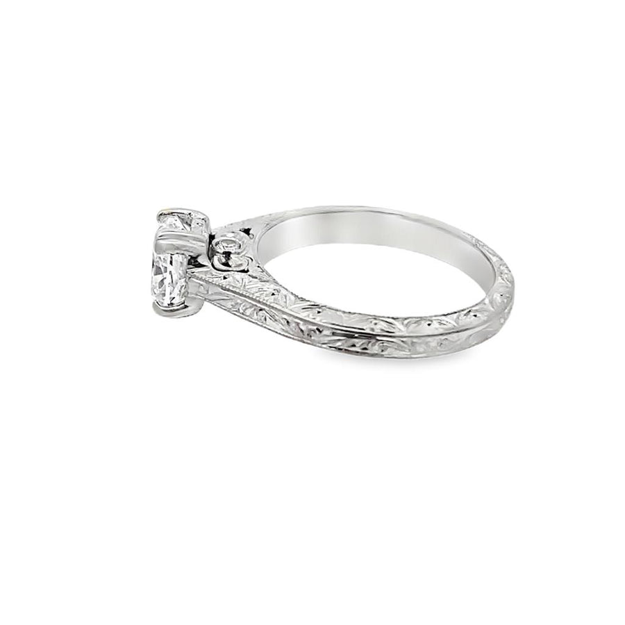 18 Karat White Gold Cushion Cut Vintage Engagement Ring Estate Jewelry