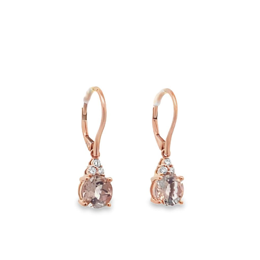 Lady's Rosé 14 Karat Leverback Dangle Cluster Earrings 2 = 7.00mm Roun