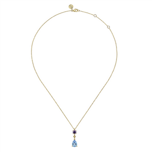 Gabriel & Co. Fashion 14K Yellow Gold Amethyst and Blue Topaz Pendant Drop Necklace