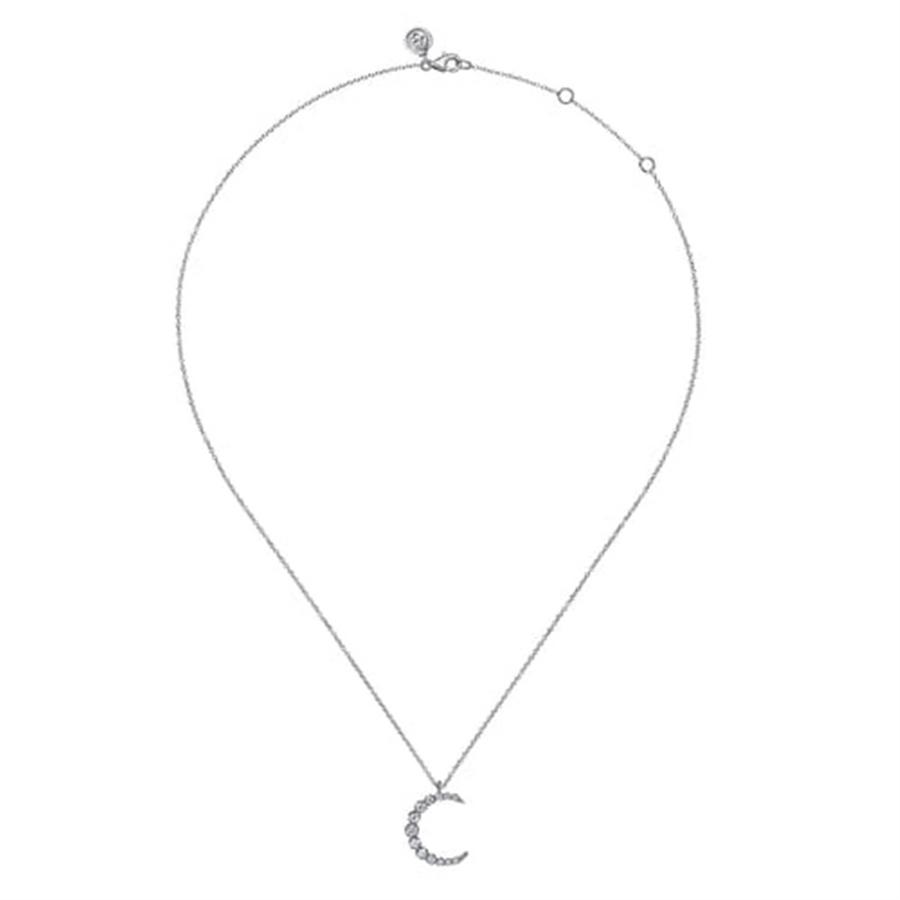 Lady's White 14 Karat Graduated Moon Necklace Length 17.5 With 13 = 0.