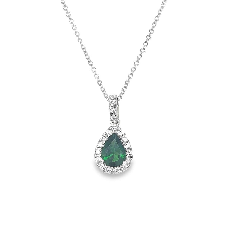 Lady's White 14 Karat Pear Halo Pendant Necklace Length 18 one = 0.65c