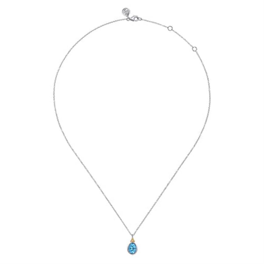 Lady's Two-Tone Sterling Silver/14 Karat Bezel Set Drop Pendant Cable