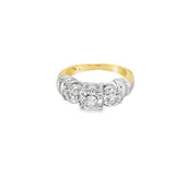 Two-Tone 14 Karat Three Stone Round Diamond Ring Estate Jewelry Size 4